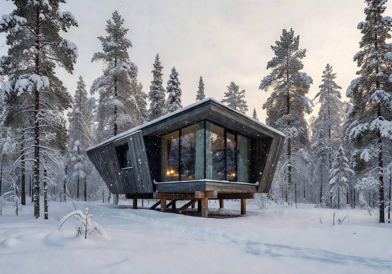 Arctic TreeHouse exterior in winter forest