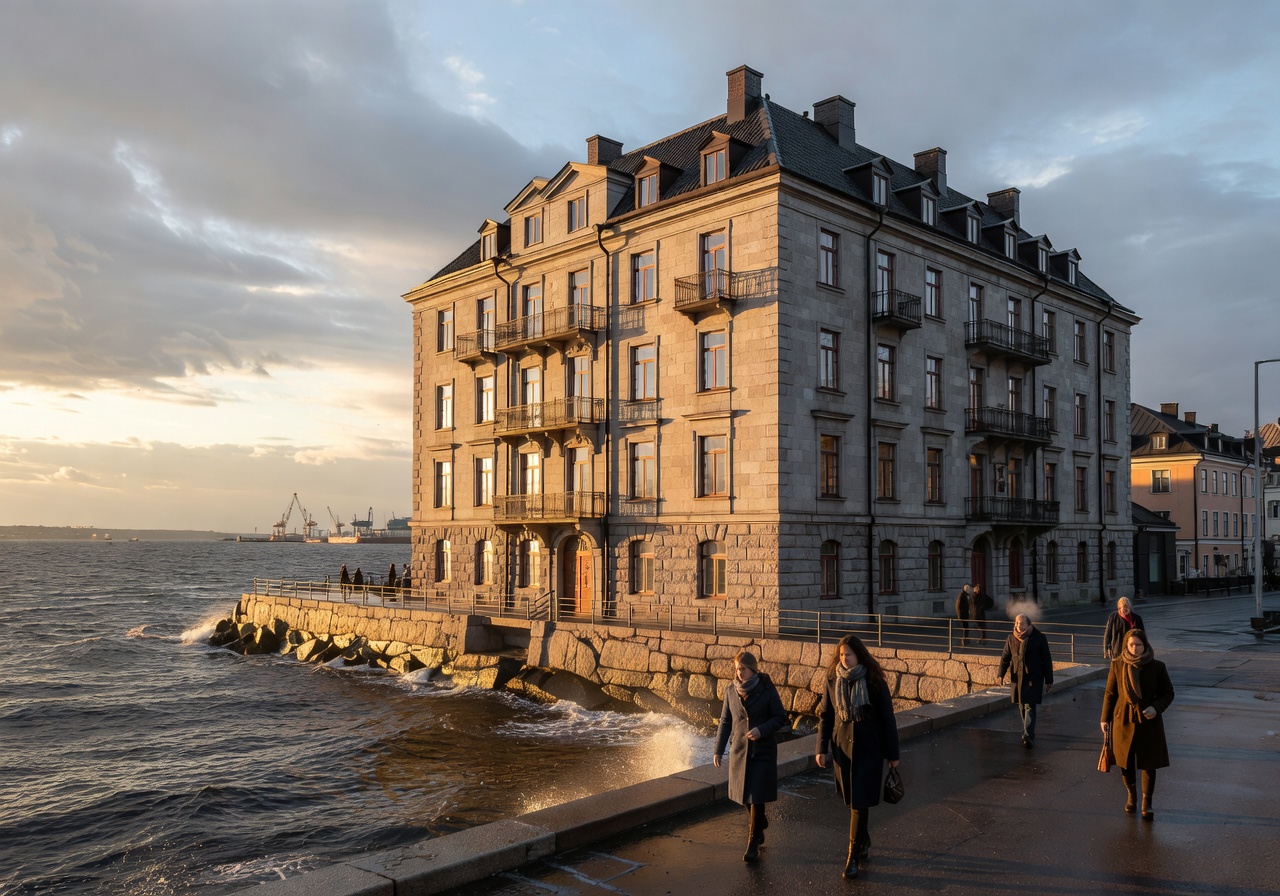 Hotel exterior by the waterfront in Helsinki